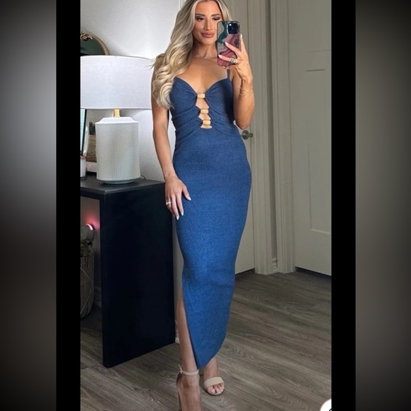 Mable Ocean Breeze Midi Dress in Luxe Blue 
size Large - Picture 3 of 12